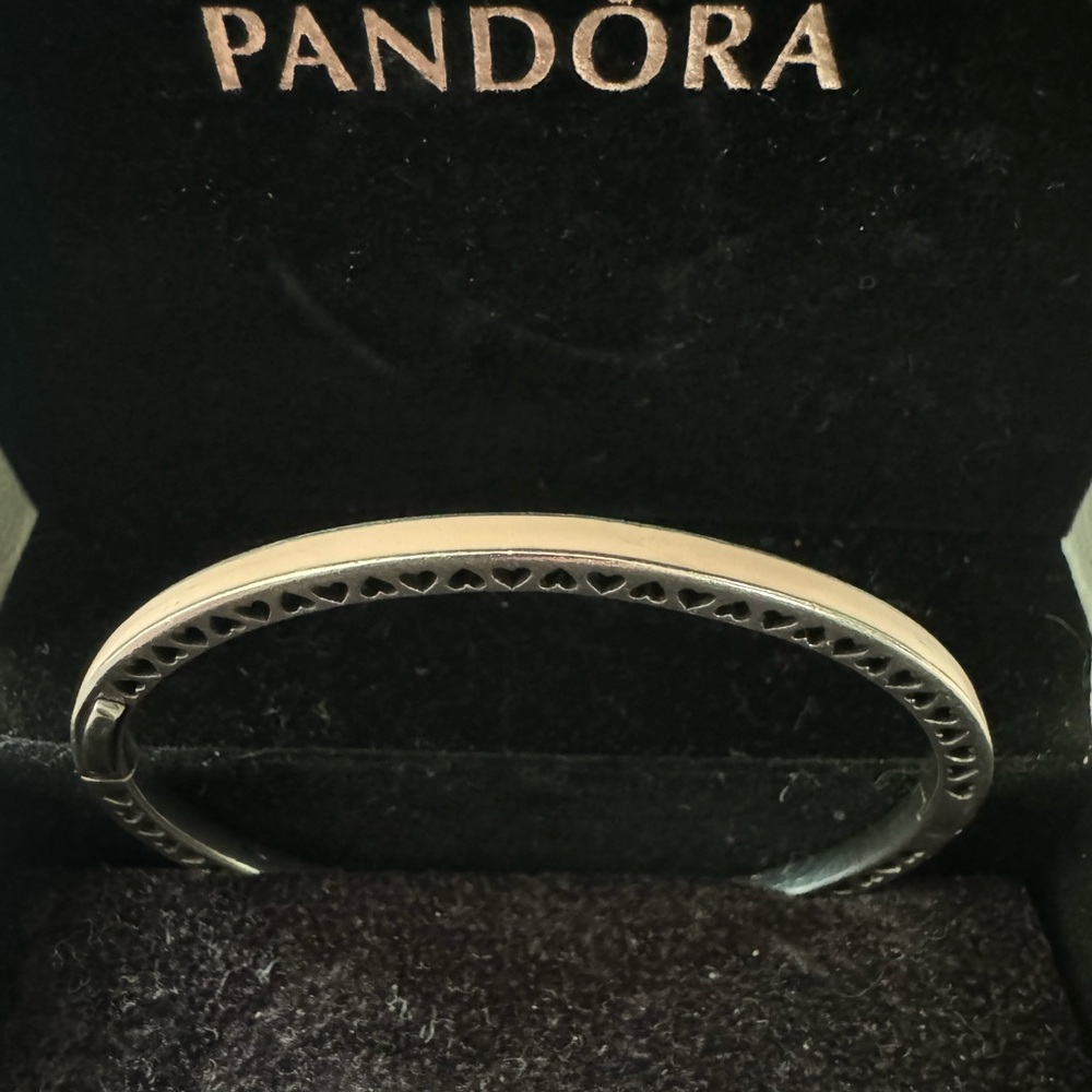 Authentic Pandora light pink radiant cz  hearts bangle silver enamel